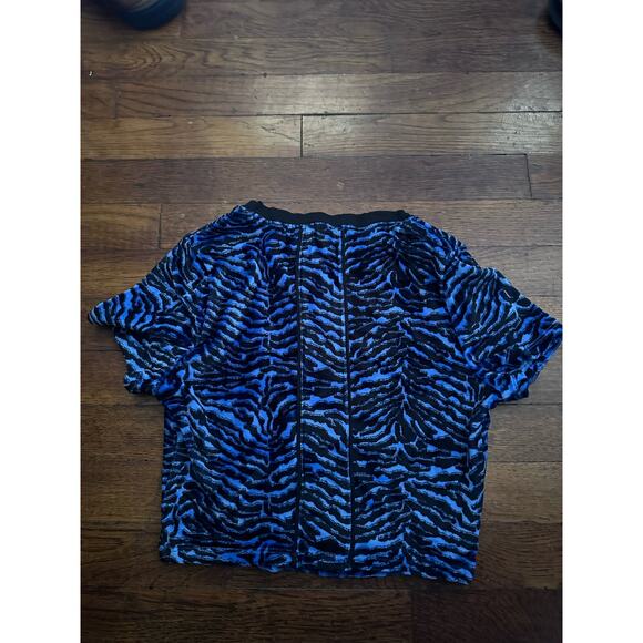 Urban Outfitters Velour Zebra Blue Black Crop Doll Top S Casual Night Out - Picture 4 of 7